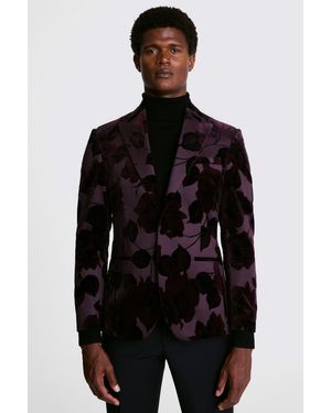 Moss Slim Fit Floral Velvet Blazer - Black