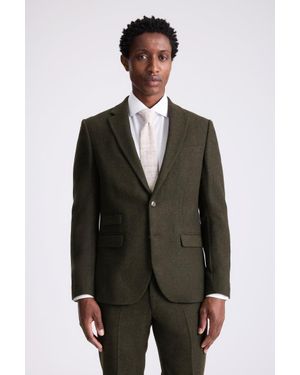 Moss Slim Fit Khaki Donegal Tweed Suit Jacket - Green