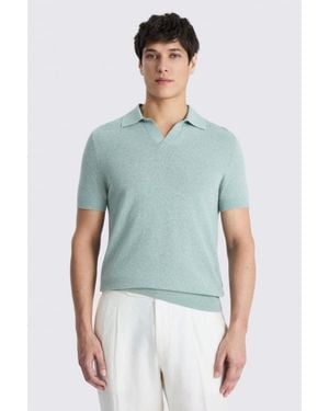 Moss Aqua Linen-Blend Skipper Polo Shirt - Blue