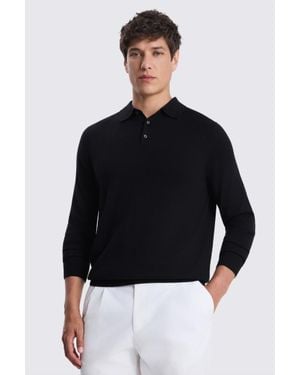 Moss Merino-Blend Long-Sleeve Polo Shirt - Black