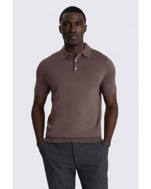 Moss Mauve Merino Knitted Polo Shirt - Purple
