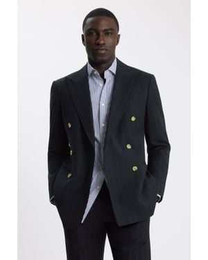 Moss Tailored Fit Stripe Suit Suit Jacket - Blue