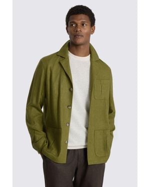 Moss Lime Twill Linen-Blend Shacket - Green