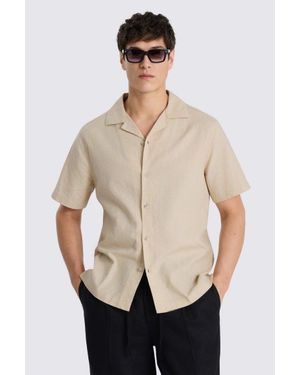 Moss Neutral Cotton Linen Cuban Shirt - Natural