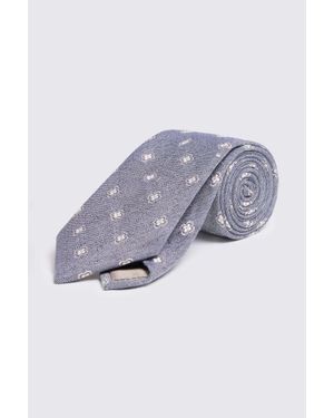 Moss Mid- Clover Medallion Linen & Silk Tie - Blue