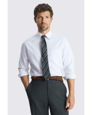 Moss Stripe Washed Cotton Oxford Shirt - White