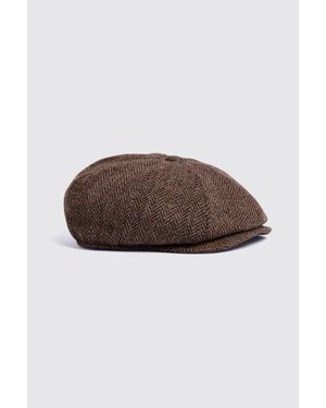 Moss Harris Tweed Herringbone Baker Boy Cap - Brown