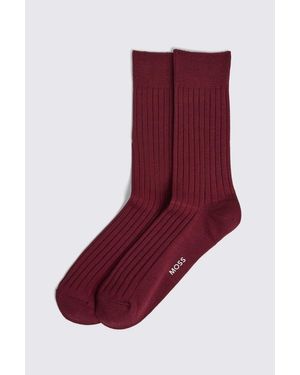 Moss Burgundy Fine Ribbed Socks - Red