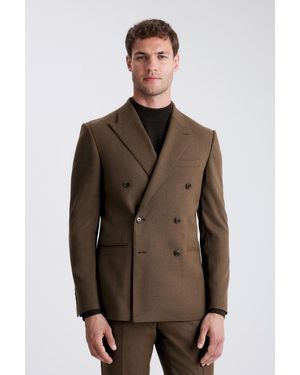 Moss Slim Fit Chestnut Flannel Suit Jacket - Brown