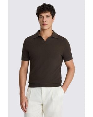Moss Linen-Blend Skipper Polo Shirt - Black