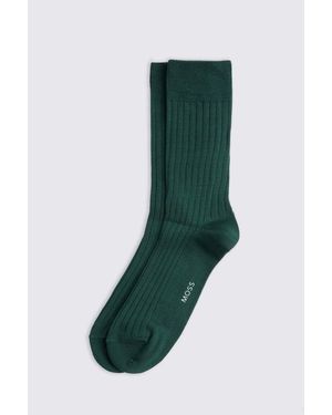 Moss Emerald Ribbed Mercerised Socks - Green