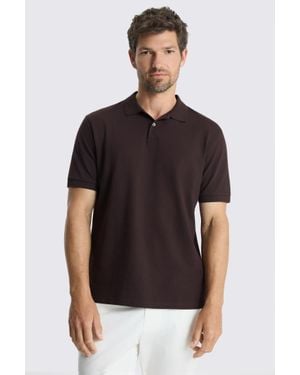 Moss Chocolate Cotton Piqué Polo Shirt - Black