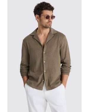 Moss Taupe Terry Towelling Button Through Shirt - Brown