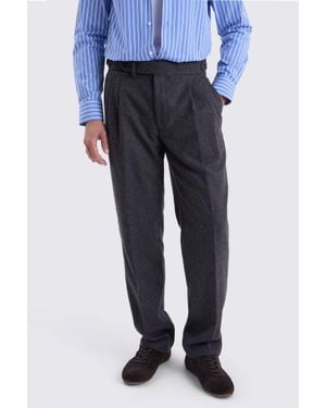 Moss Charcoal Flannel Pleated Trousers - Grey
