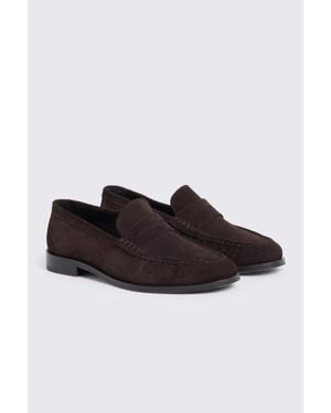 Moss Italian Suede Ruched Loafers - Brown