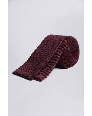 Moss Wine Knitted Silk Tie - Red