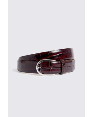 Moss Italian Leather Oxblood Croc Belt - Red