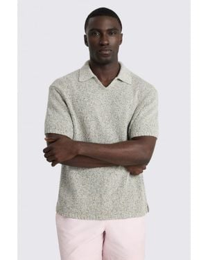 Moss Colour Cotton-Linen V-Neck Polo Shirt - Grey