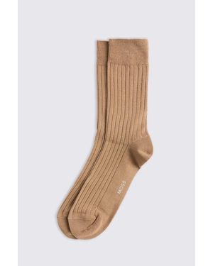 Moss Sand Ribbed Mercerised Socks - White