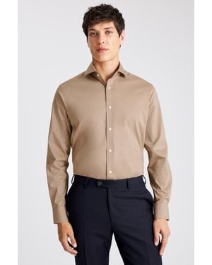 Moss Tailored Fit Straw Stretch Shirt - Blue
