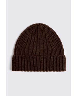 Moss Cashmere Blend Ribbed Beanie - Brown