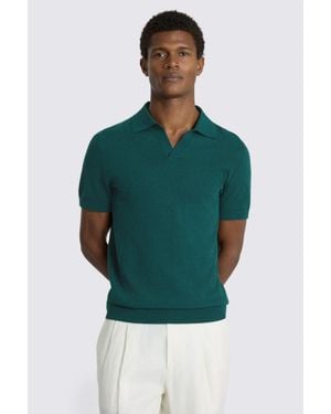 Moss Emerald Linen-Blend Skipper Polo Shirt - Green