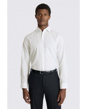 Moss Slim Fit Wide Stripe Non Iron Cotton Shirt - White