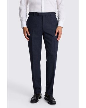 Moss Tailored Fit Ink Herringbone Trousers - Blue