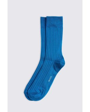 Moss Cerulean Ribbed Mercerised Socks - Blue