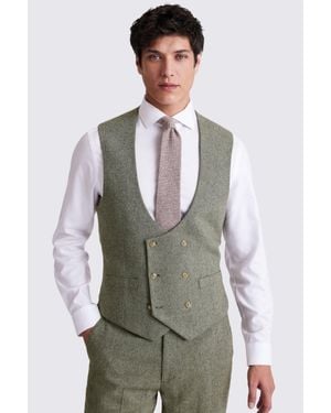Moss Regular Fit Sage Herringbone Waistcoat - Grey