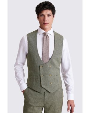 Moss Regular Fit Sage Herringbone Waistcoat - Grey
