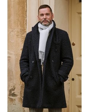 Moss Navy Boucle Overcoat - Black