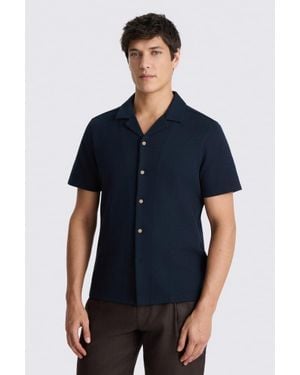 Moss Knitted Cuban Collar Shirt - Blue
