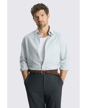 Moss Stripe Washed Cotton Oxford Shirt - Grey