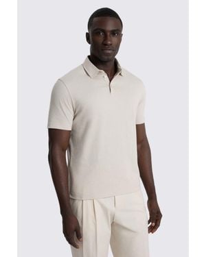 Moss Oatmeal Cotton Jersey Polo Shirt - Natural