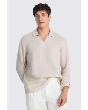 Moss Taupe Popover V-Neck Linen Shirt - White