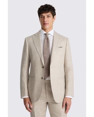 Moss Tailored Fit Neutral Delave Linen Suit Jacket - Natural