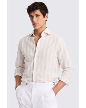 Moss Camel Stripe Cotton & Linen Shirt - White