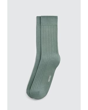 Moss Dark Sage Fine Ribbed Socks - Green