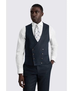 Moss Slim Fit Twill Linen Waistcoat - Blue