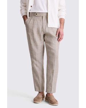 Moss Oatmeal Linen Pleated Trousers - Natural