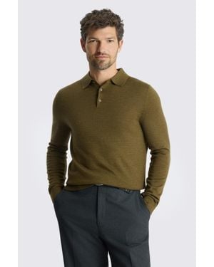 Moss Merino Long-Sleeve Polo Shirt - Green