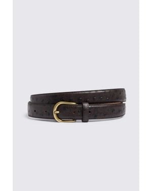 Moss Italian Ostrich-Effect Leather Belt - White