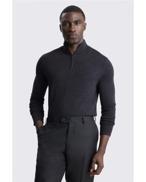 Moss Charcoal Merino Zip-Neck Jumper - Grey
