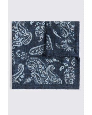 Tessitura bottinelli Italian & Light Wool Paisley Double Faced Pocket Square - Blue