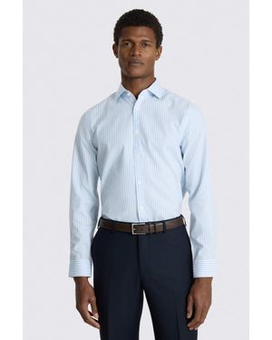 Moss Slim Fit Light Bengal Stripe Non Iron Cotton Shirt - Blue