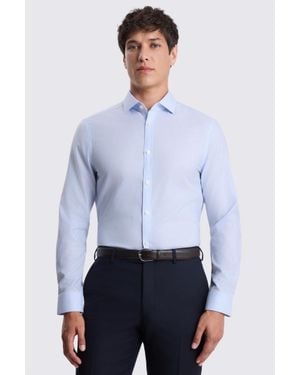 Moss Slim Fit Sky Narrow Stripe Non Iron Cotton Shirt - White