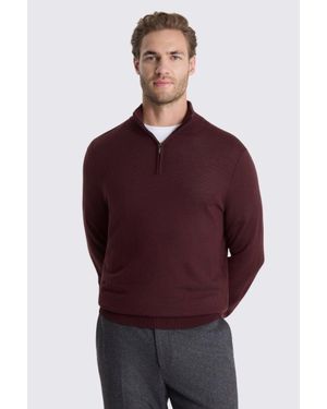 Moss Wine Merino Zip-Neck Jumper - Red