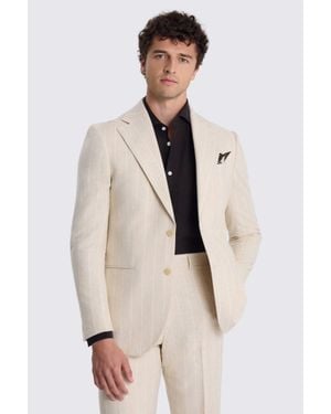 Moss Relaxed Fit Light Camel Stripe Linen Suit Jacket - Natural