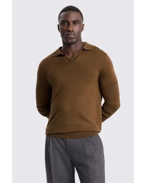Moss Tobacco Merino Skipper Polo Shirt - Brown